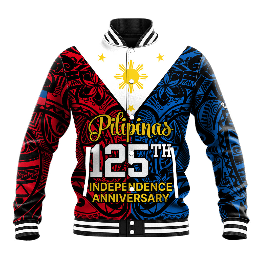 125th Independence Anniversary Philippines Baseball Jacket Polynesian Pilipinas Flag Style - Black LT9 Unisex Black - Polynesian Pride