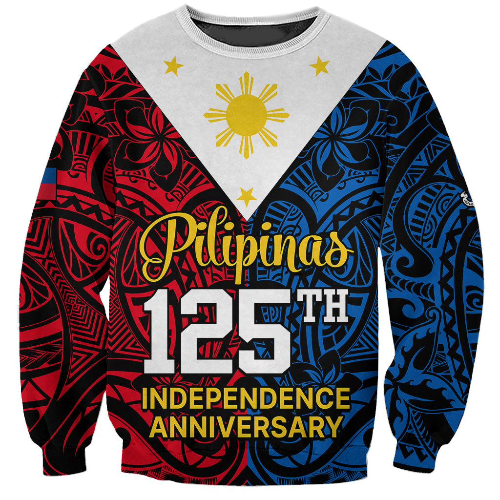 Personalised 125th Independence Anniversary Philippines Sweatshirt Polynesian Pilipinas Flag Style - Black LT9 Unisex Black - Polynesian Pride
