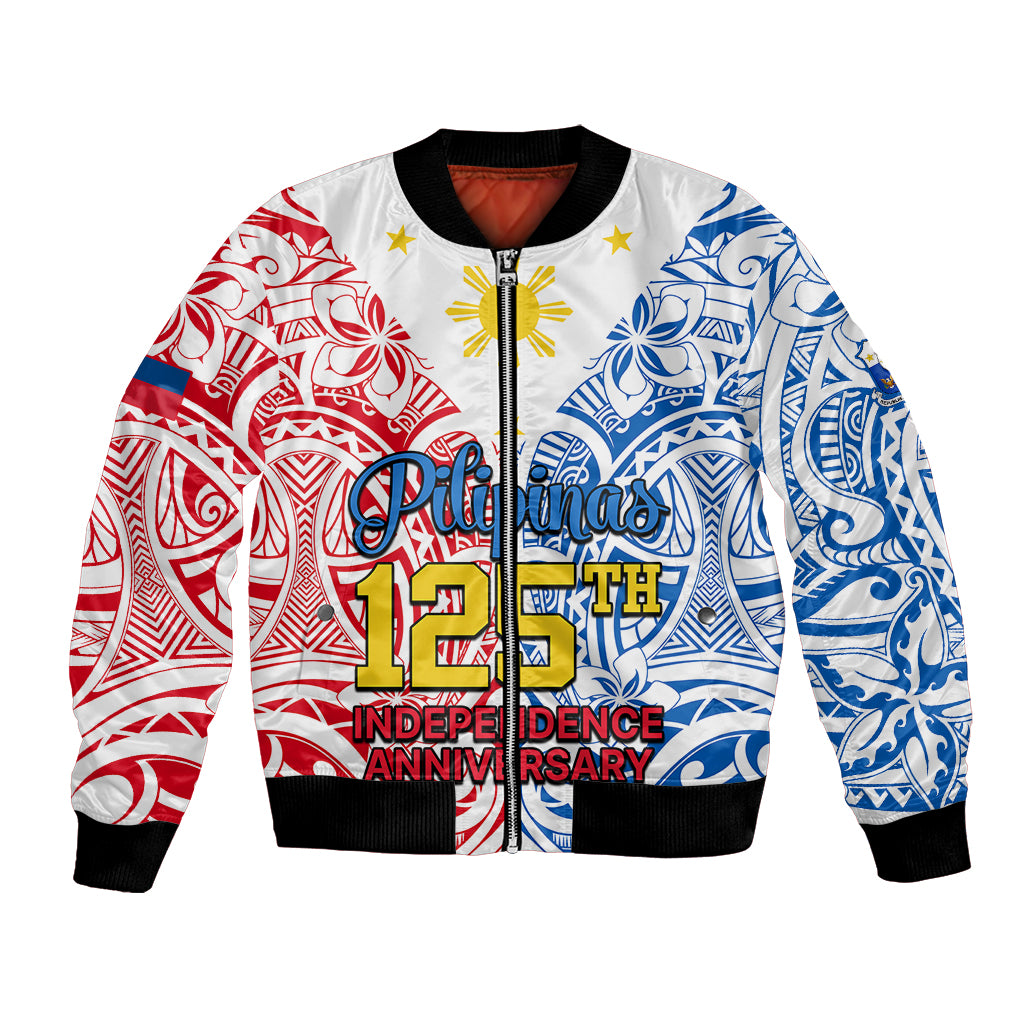 125th Independence Anniversary Philippines Bomber Jacket Polynesian Pilipinas Flag Style - White LT9 Unisex White - Polynesian Pride