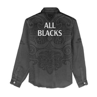 New Zealand Rugby Women Casual Shirt - All Black Fern With Maori Tribal Pattern LT9 - Polynesian Pride