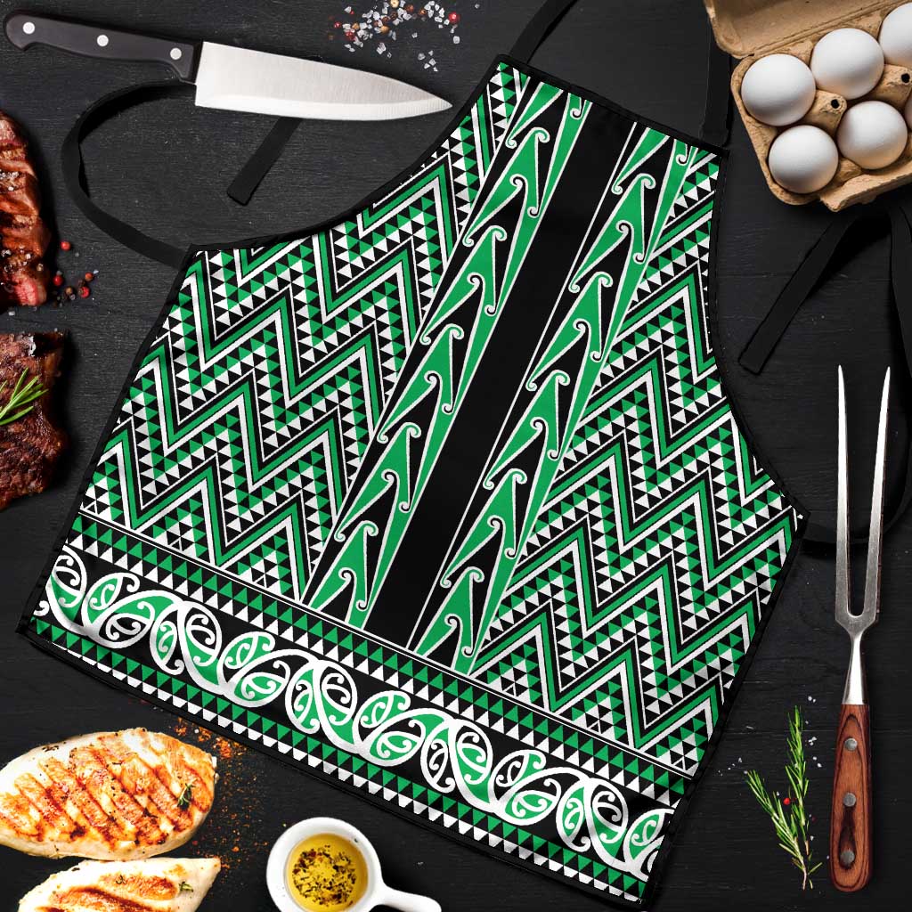 New Zealand Maori Niho Taniwha Apron Kakariki Mangopare and Puhoro Pattern LT9 Green - Polynesian Pride