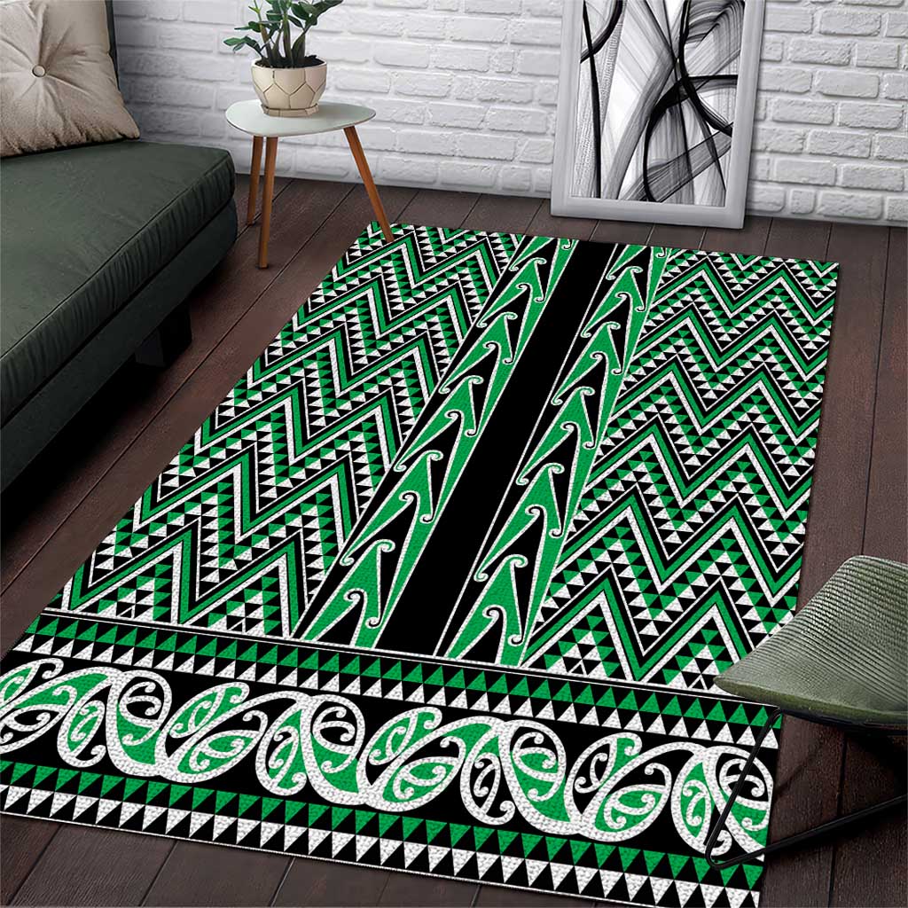New Zealand Maori Niho Taniwha Area Rug Kakariki Mangopare and Puhoro Pattern LT9 Green - Polynesian Pride