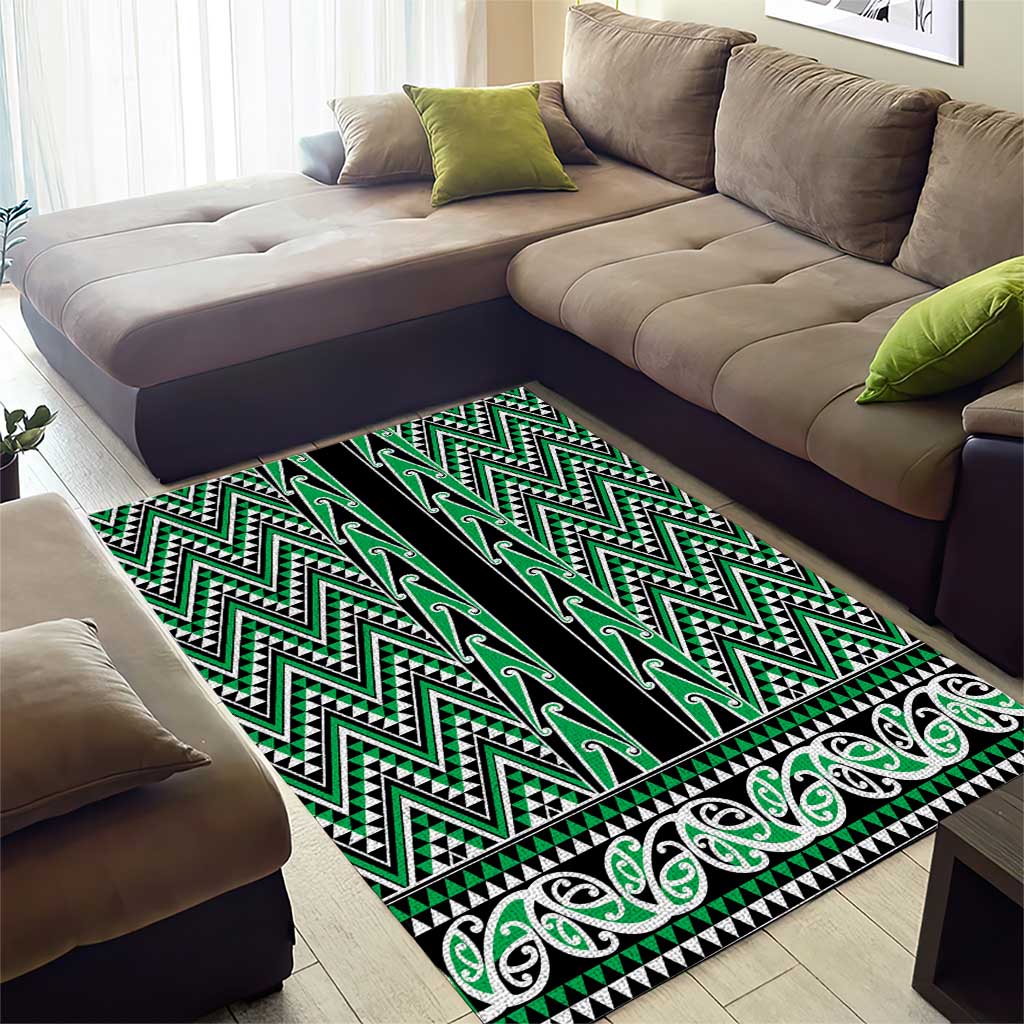 New Zealand Maori Niho Taniwha Area Rug Kakariki Mangopare and Puhoro Pattern LT9 - Polynesian Pride