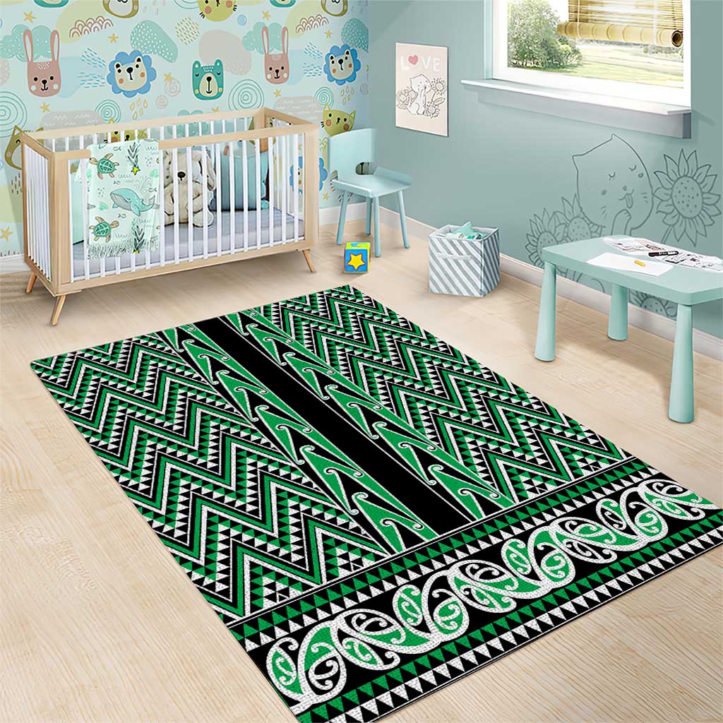 New Zealand Maori Niho Taniwha Area Rug Kakariki Mangopare and Puhoro Pattern LT9 - Polynesian Pride