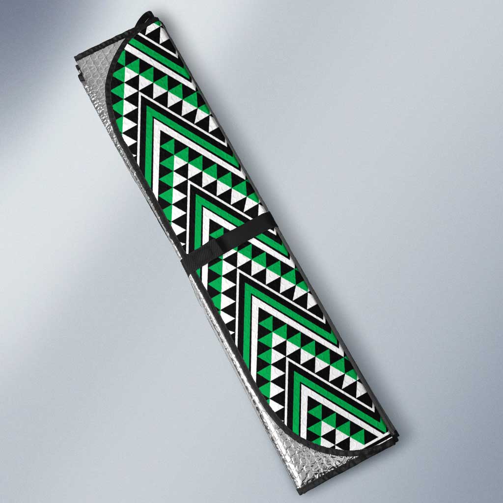 New Zealand Maori Niho Taniwha Auto Sun Shade Kakariki Mangopare and Puhoro Pattern - Polynesian Pride