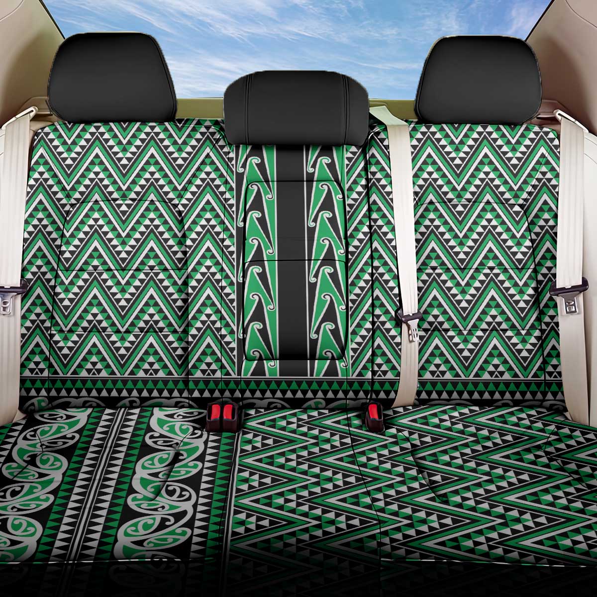 New Zealand Maori Niho Taniwha Back Car Seat Cover Kakariki Mangopare and Puhoro Pattern