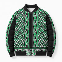 New Zealand Maori Niho Taniwha Bomber Puffer Jacket Kakariki Mangopare and Puhoro Pattern - Polynesian Pride