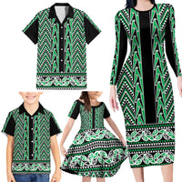 New Zealand Maori Niho Taniwha Family Matching Long Sleeve Bodycon Dress and Hawaiian Shirt Kakariki Mangopare and Puhoro Pattern LT9 - Polynesian Pride