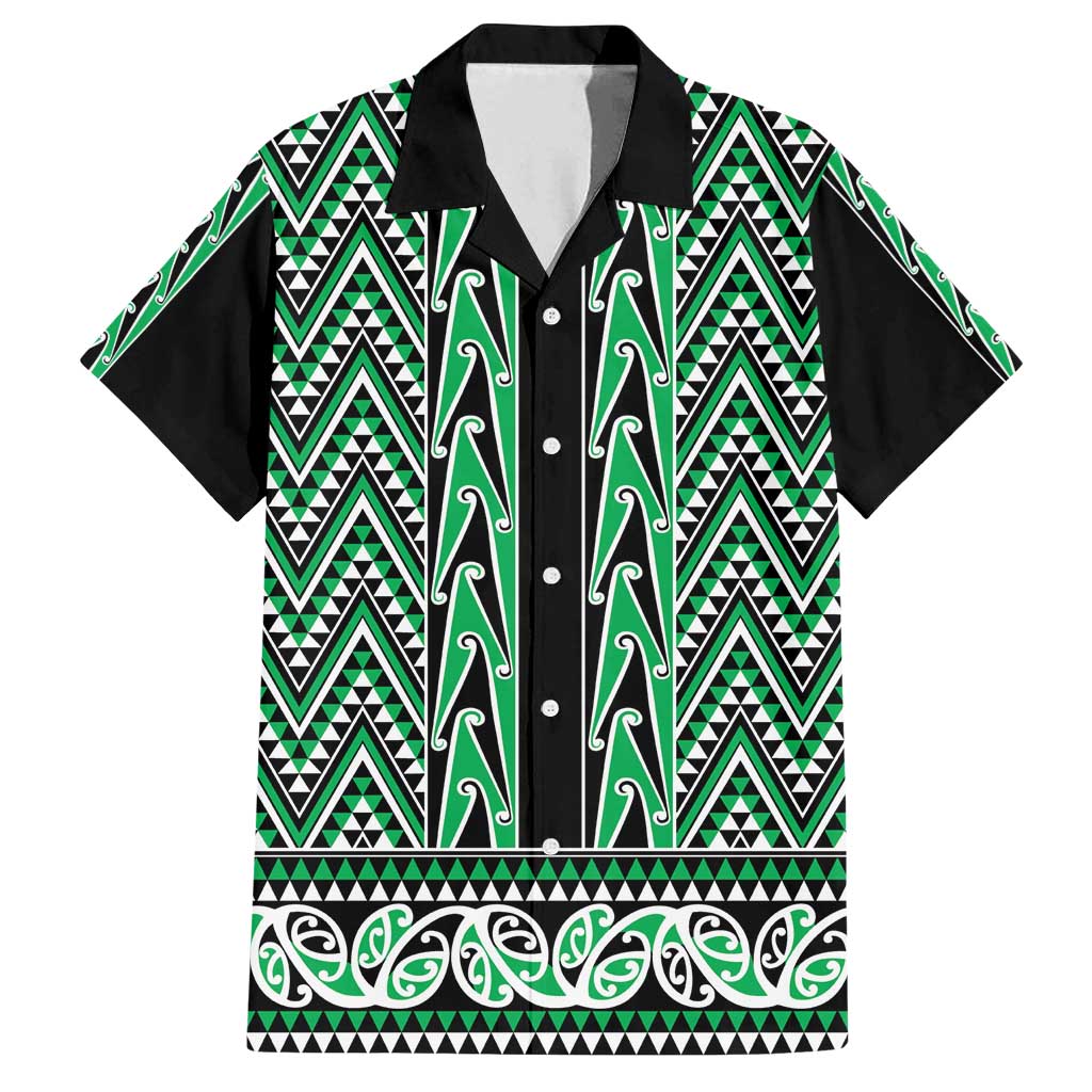 New Zealand Maori Niho Taniwha Family Matching Long Sleeve Bodycon Dress and Hawaiian Shirt Kakariki Mangopare and Puhoro Pattern LT9 Dad's Shirt - Short Sleeve Green - Polynesian Pride