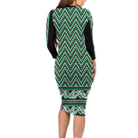 New Zealand Maori Niho Taniwha Family Matching Long Sleeve Bodycon Dress and Hawaiian Shirt Kakariki Mangopare and Puhoro Pattern LT9 - Polynesian Pride