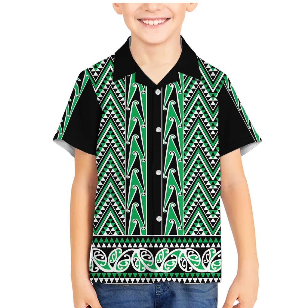New Zealand Maori Niho Taniwha Family Matching Mermaid Dress and Hawaiian Shirt Kakariki Mangopare and Puhoro Pattern LT9 Son's Shirt Green - Polynesian Pride