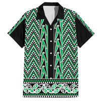 New Zealand Maori Niho Taniwha Family Matching Puletasi and Hawaiian Shirt Kakariki Mangopare and Puhoro Pattern LT9 Dad's Shirt - Short Sleeve Green - Polynesian Pride