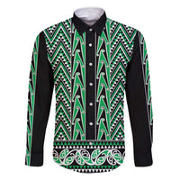 New Zealand Maori Niho Taniwha Family Matching Summer Maxi Dress and Hawaiian Shirt Kakariki Mangopare and Puhoro Pattern LT9 Dad's Shirt - Long Sleeve Green - Polynesian Pride