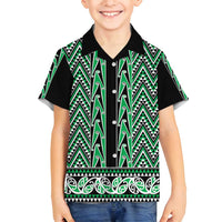 New Zealand Maori Niho Taniwha Family Matching Tank Maxi Dress and Hawaiian Shirt Kakariki Mangopare and Puhoro Pattern LT9 Son's Shirt Green - Polynesian Pride