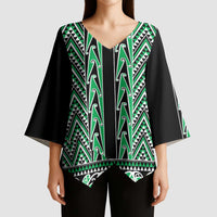 New Zealand Maori Niho Taniwha Kimono Sleeve Blouse Kakariki Mangopare and Puhoro Pattern - Polynesian Pride