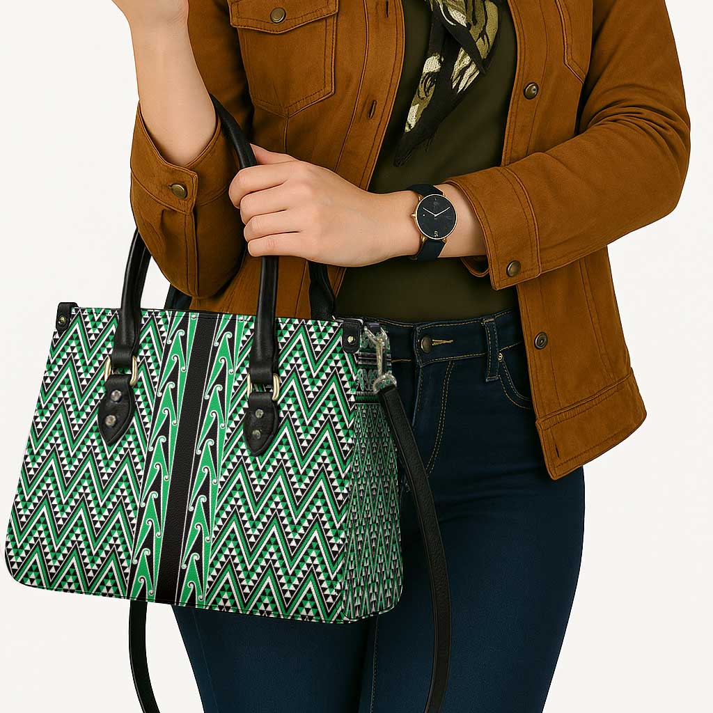 New Zealand Maori Niho Taniwha Leather Bag Kakariki Mangopare and Puhoro Pattern - Polynesian Pride