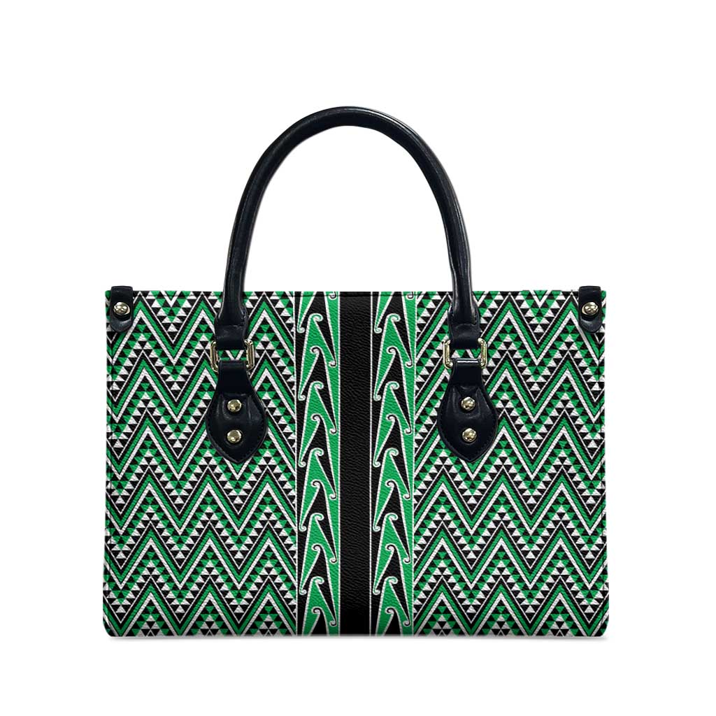 New Zealand Maori Niho Taniwha Leather Bag Kakariki Mangopare and Puhoro Pattern - Polynesian Pride