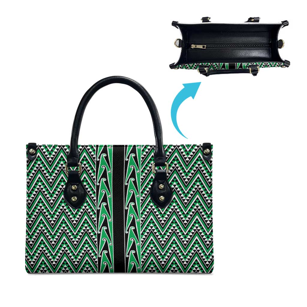 New Zealand Maori Niho Taniwha Leather Bag Kakariki Mangopare and Puhoro Pattern - Polynesian Pride