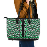 New Zealand Maori Niho Taniwha Leather Tote Bag Kakariki Mangopare and Puhoro Pattern