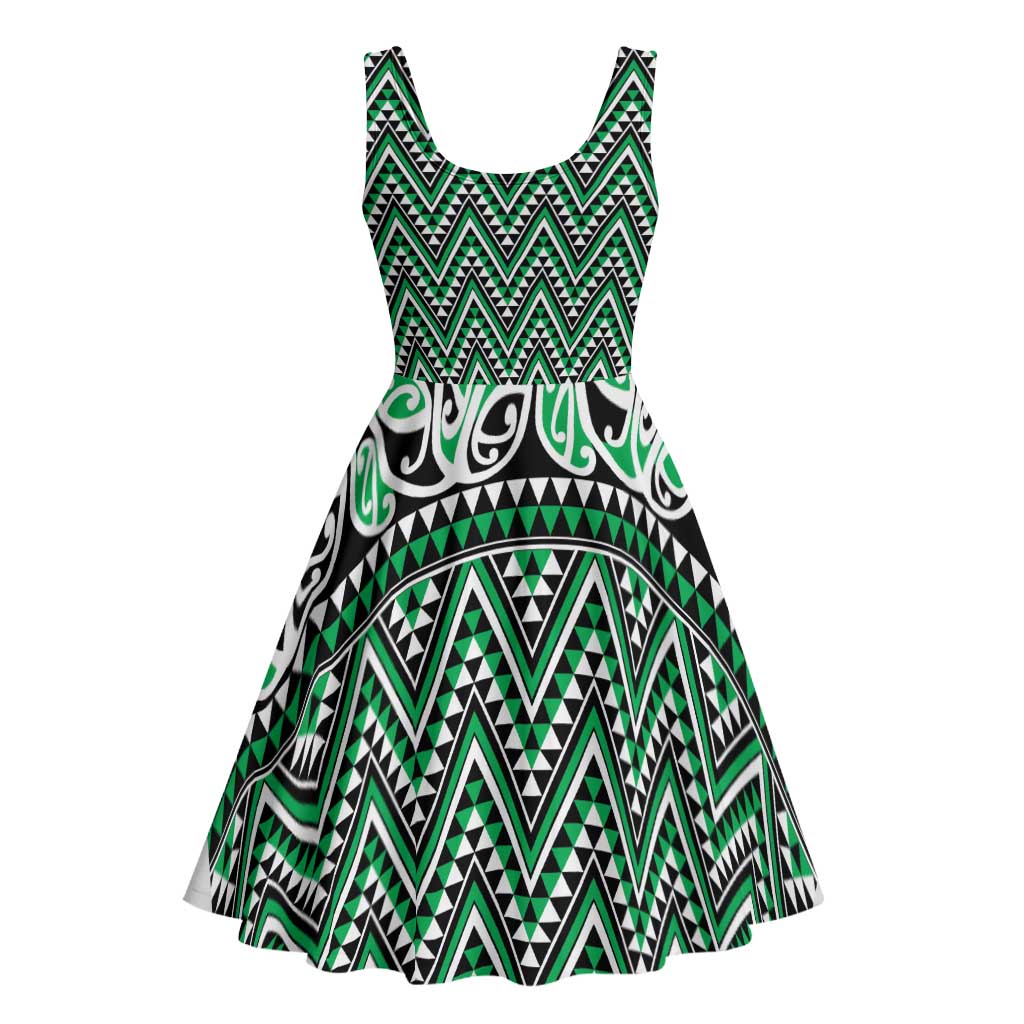 New Zealand Maori Niho Taniwha Midi Dress Kakariki Mangopare and Puhoro Pattern - Polynesian Pride