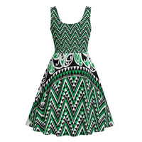 New Zealand Maori Niho Taniwha Midi Dress Kakariki Mangopare and Puhoro Pattern - Polynesian Pride