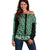 New Zealand Maori Niho Taniwha Off Shoulder Sweater Kakariki Mangopare and Puhoro Pattern