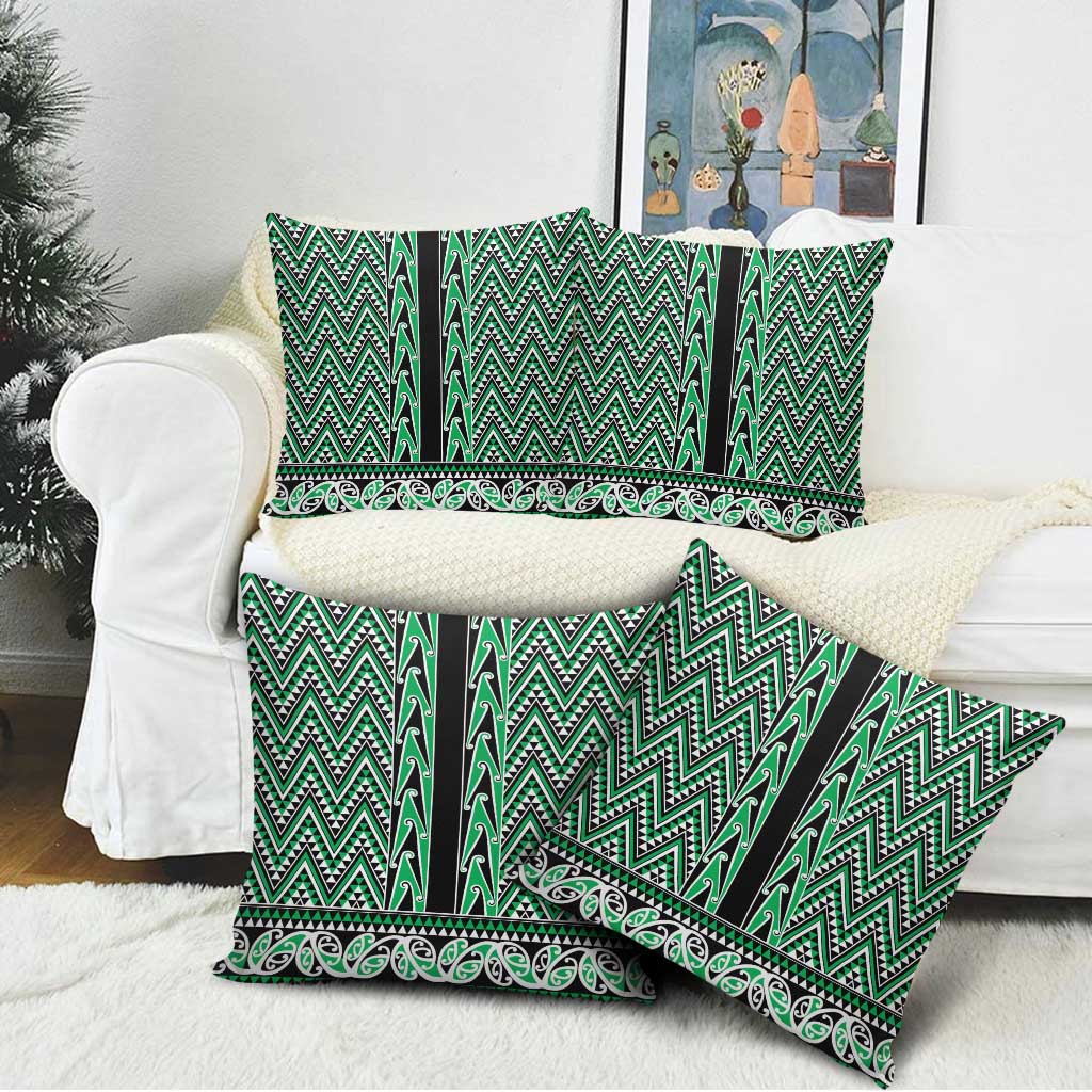 New Zealand Maori Niho Taniwha Pillow Cover Kakariki Mangopare and Puhoro Pattern - Polynesian Pride