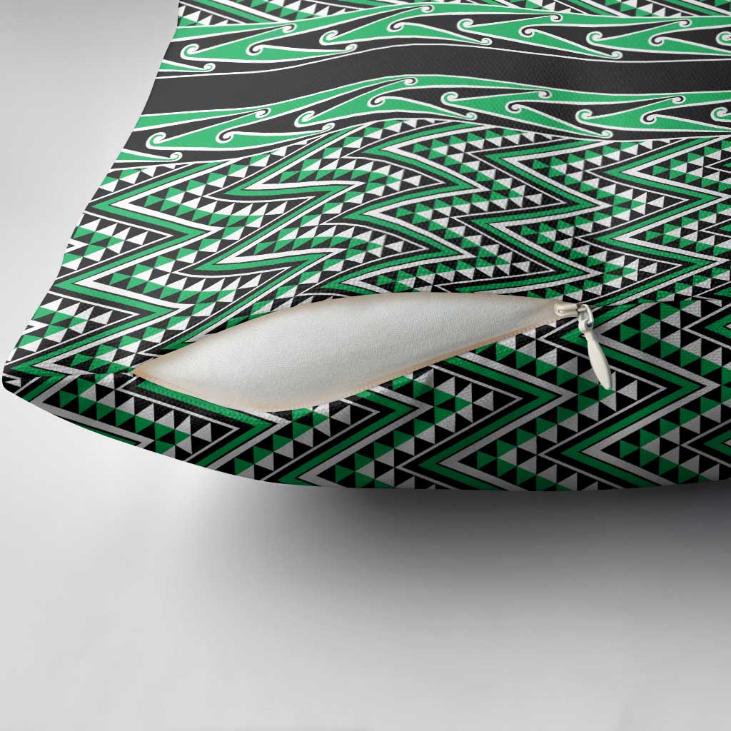 New Zealand Maori Niho Taniwha Pillow Cover Kakariki Mangopare and Puhoro Pattern - Polynesian Pride