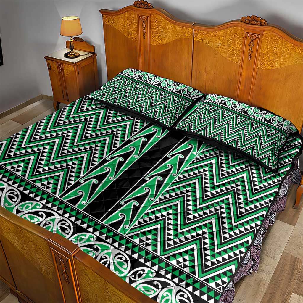 New Zealand Maori Niho Taniwha Quilt Bed Set Kakariki Mangopare and Puhoro Pattern LT9 - Polynesian Pride
