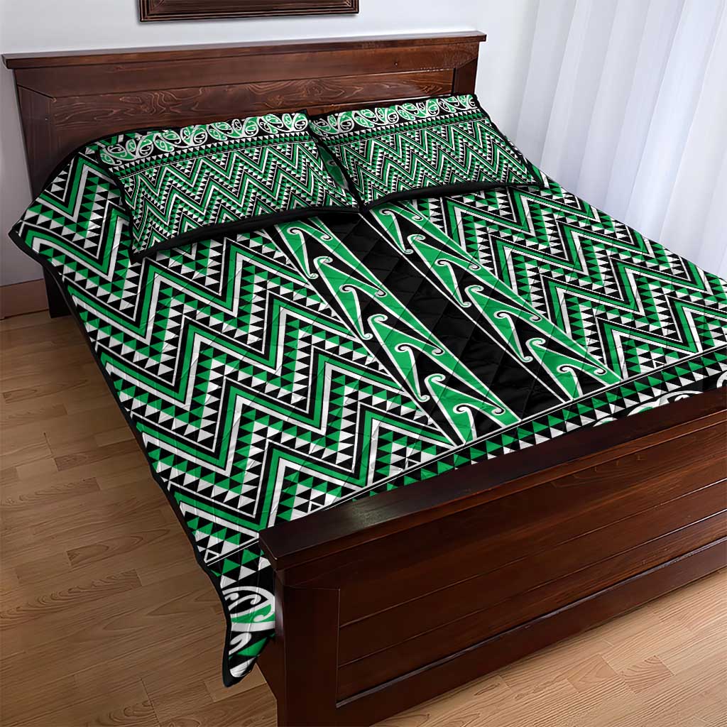 New Zealand Maori Niho Taniwha Quilt Bed Set Kakariki Mangopare and Puhoro Pattern LT9 - Polynesian Pride