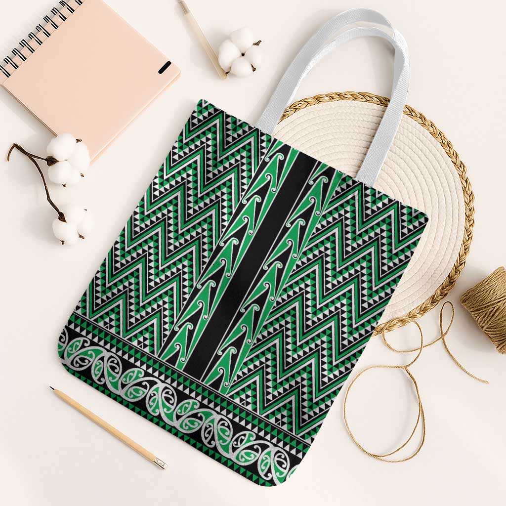 New Zealand Maori Niho Taniwha Tote Bag Kakariki Mangopare and Puhoro Pattern - Polynesian Pride