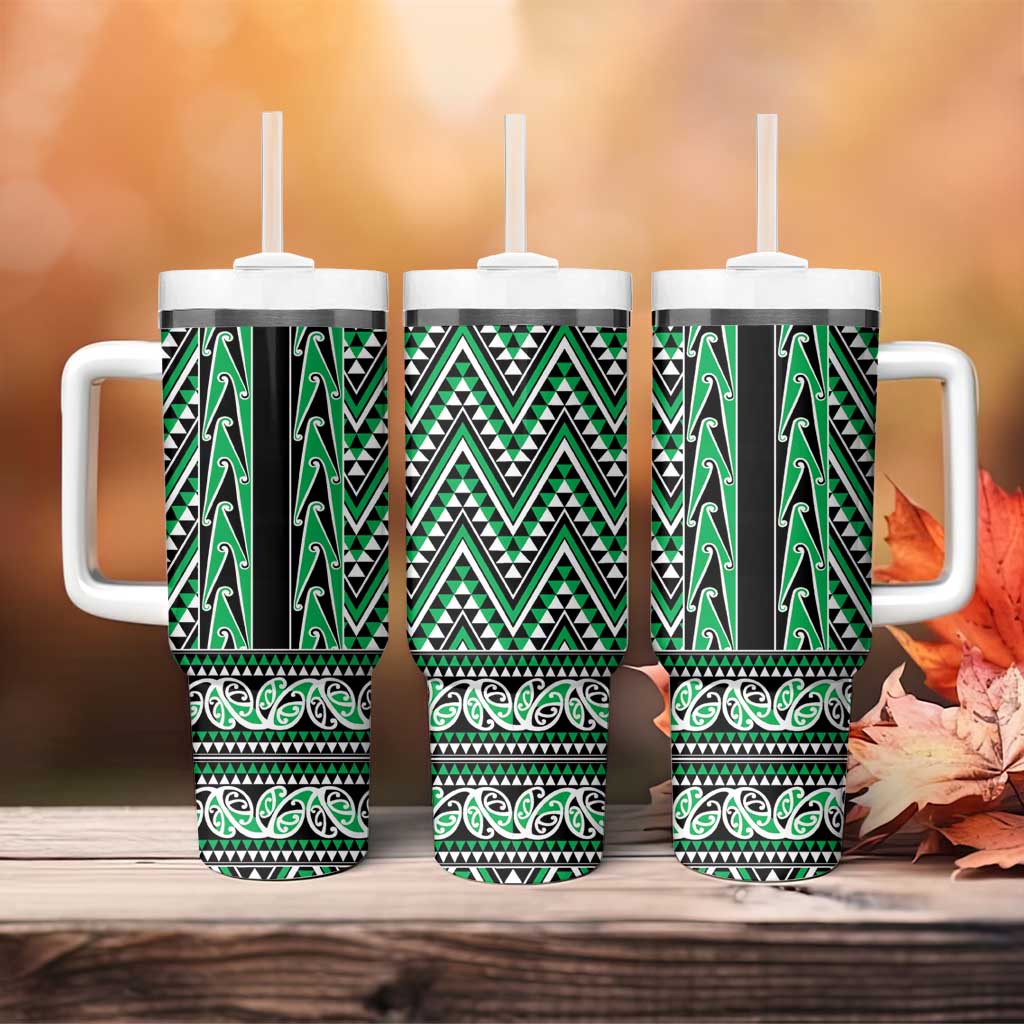 New Zealand Maori Niho Taniwha Tumbler With Handle Kakariki Mangopare and Puhoro Pattern