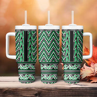 New Zealand Maori Niho Taniwha Tumbler With Handle Kakariki Mangopare and Puhoro Pattern