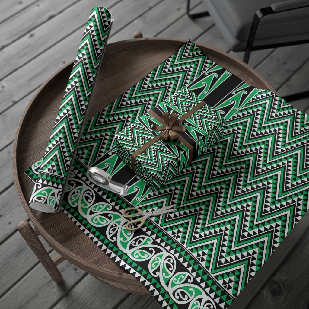 New Zealand Maori Niho Taniwha Wrapping Paper Kakariki Mangopare and Puhoro Pattern - Polynesian Pride