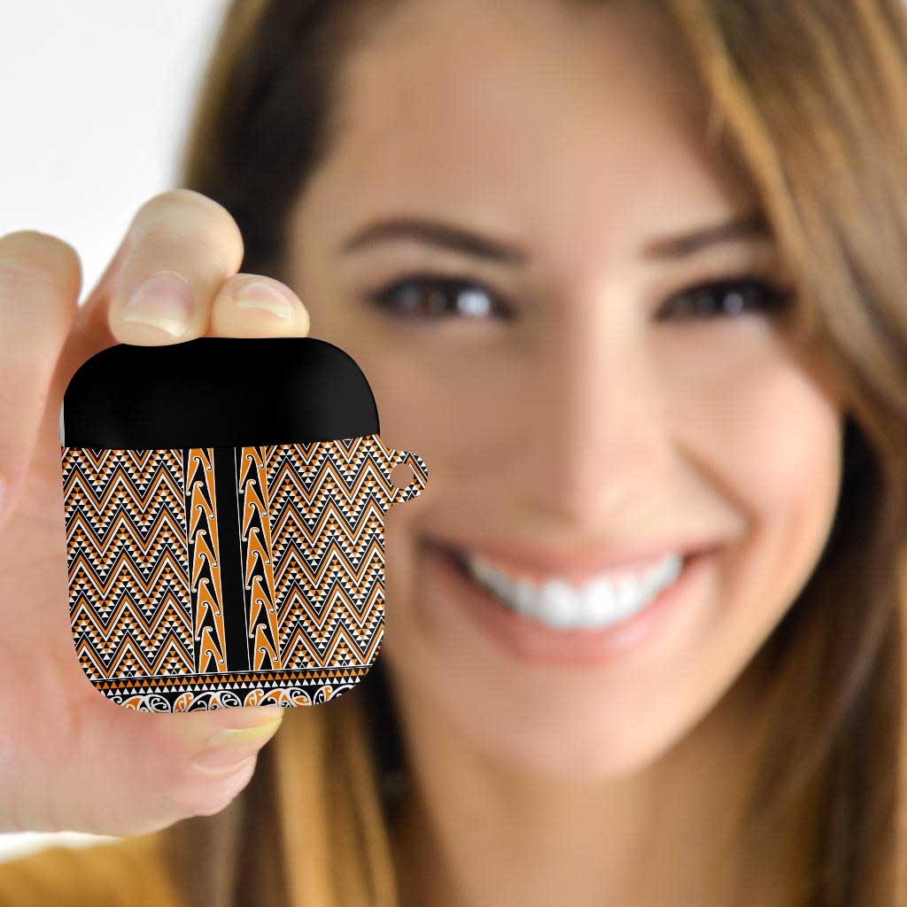 New Zealand Maori Niho Taniwha AirPods Case Karaka Mangopare and Puhoro Pattern - Polynesian Pride