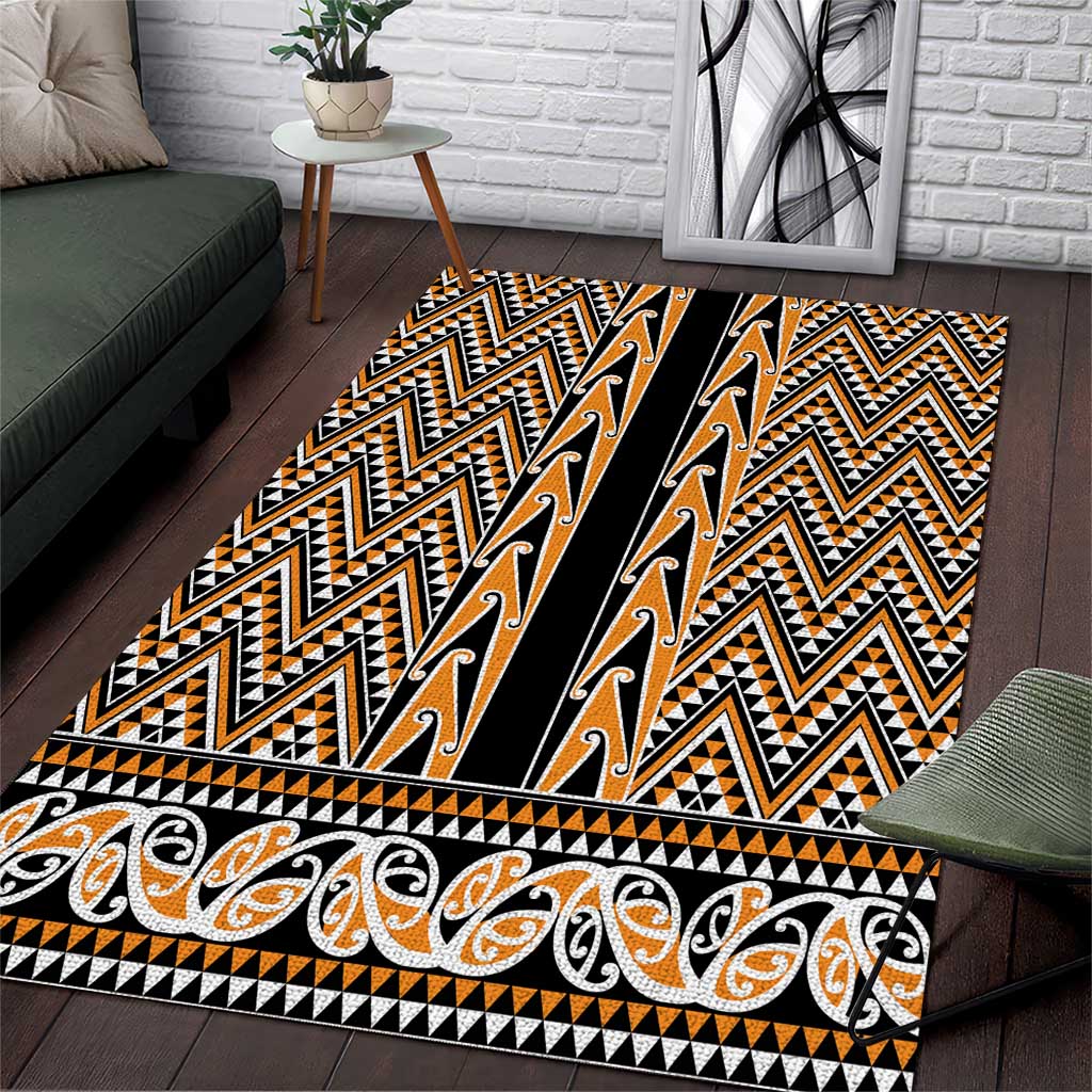 New Zealand Maori Niho Taniwha Area Rug Karaka Mangopare and Puhoro Pattern LT9 Gold - Polynesian Pride
