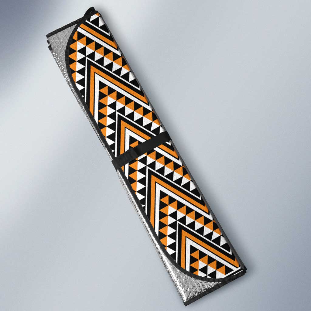 New Zealand Maori Niho Taniwha Auto Sun Shade Karaka Mangopare and Puhoro Pattern - Polynesian Pride