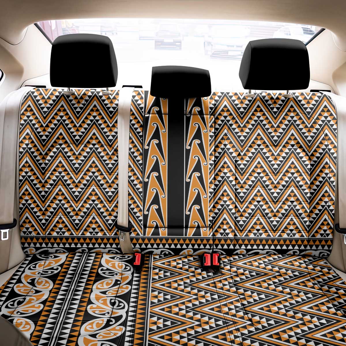 New Zealand Maori Niho Taniwha Back Car Seat Cover Karaka Mangopare and Puhoro Pattern