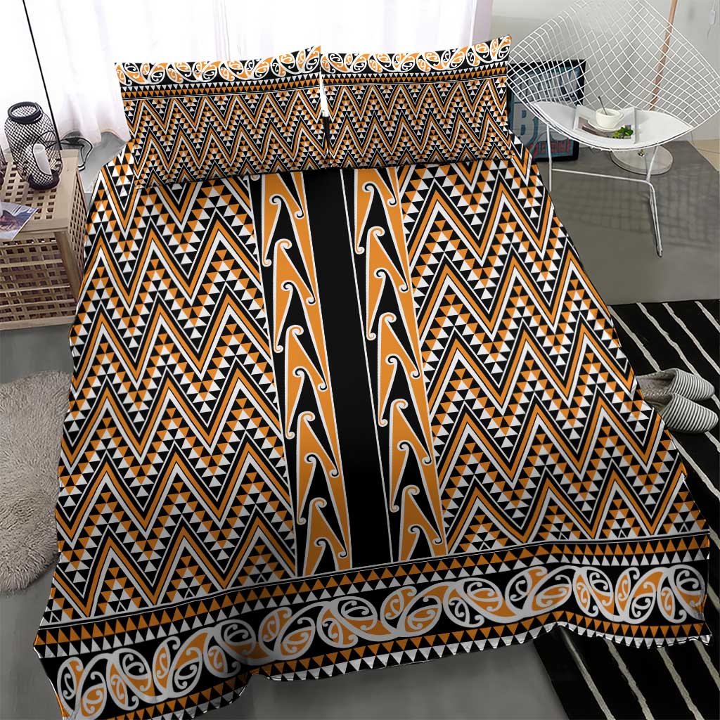 New Zealand Maori Niho Taniwha Bedding Set Karaka Mangopare and Puhoro Pattern