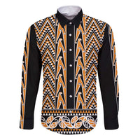 New Zealand Maori Niho Taniwha Family Matching Long Sleeve Bodycon Dress and Hawaiian Shirt Karaka Mangopare and Puhoro Pattern LT9 Dad's Shirt - Long Sleeve Gold - Polynesian Pride