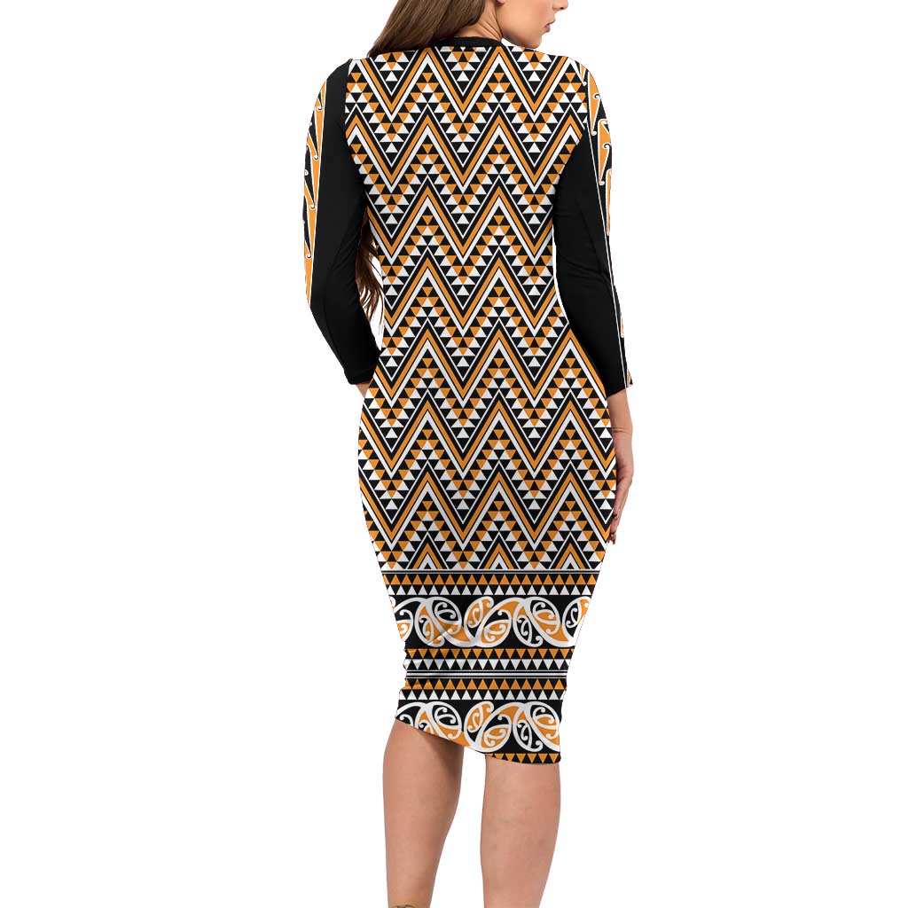 New Zealand Maori Niho Taniwha Family Matching Long Sleeve Bodycon Dress and Hawaiian Shirt Karaka Mangopare and Puhoro Pattern LT9 - Polynesian Pride