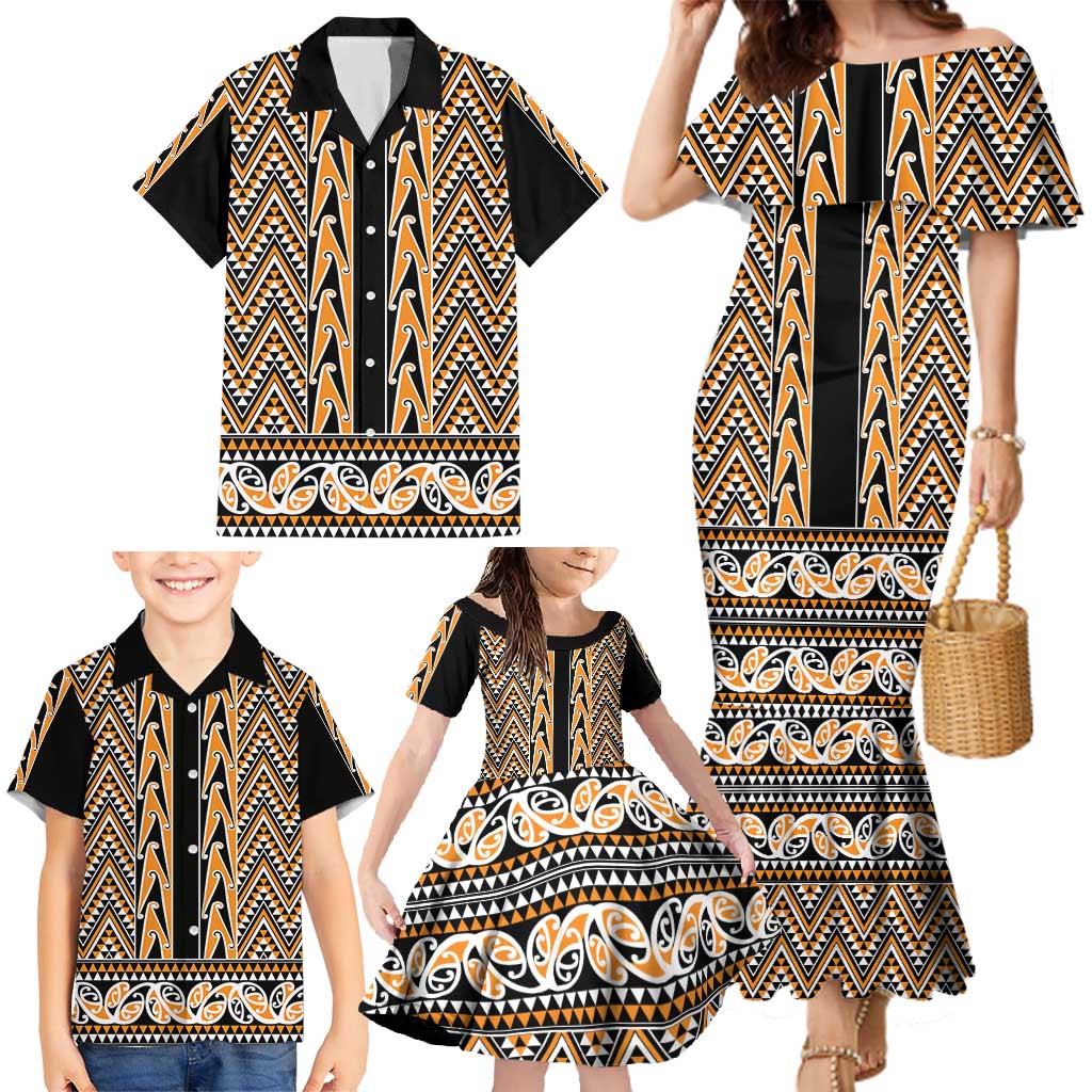 New Zealand Maori Niho Taniwha Family Matching Mermaid Dress and Hawaiian Shirt Karaka Mangopare and Puhoro Pattern LT9 - Polynesian Pride