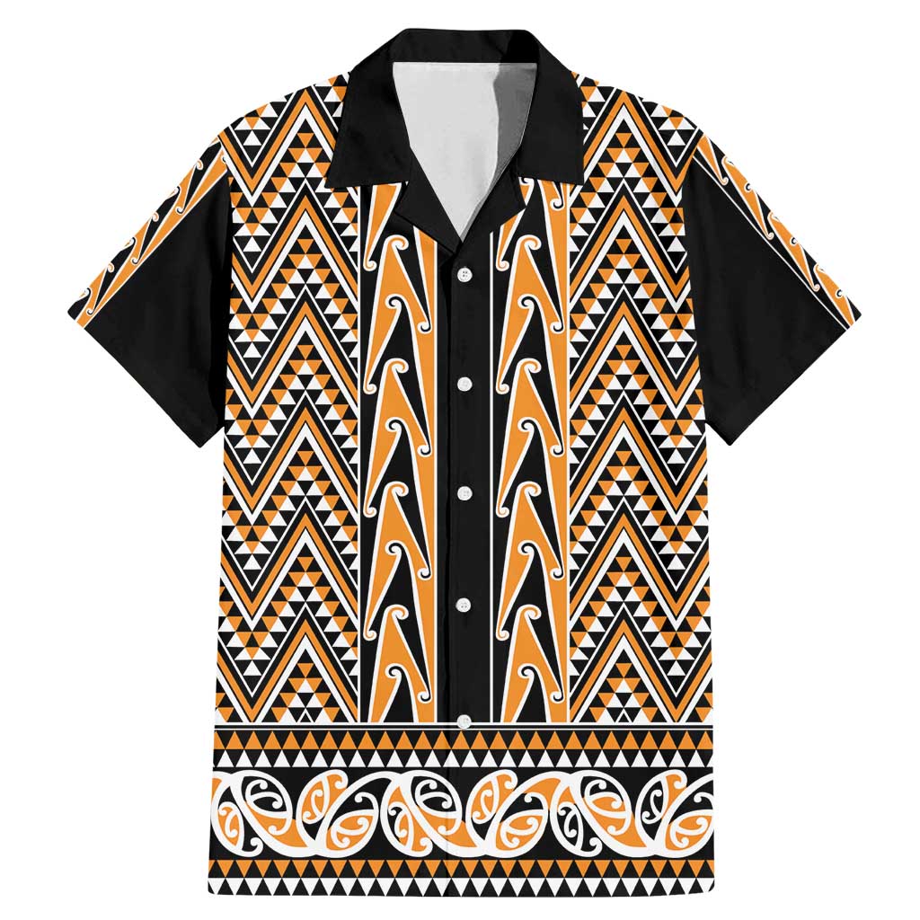New Zealand Maori Niho Taniwha Family Matching Mermaid Dress and Hawaiian Shirt Karaka Mangopare and Puhoro Pattern LT9 Dad's Shirt - Short Sleeve Gold - Polynesian Pride