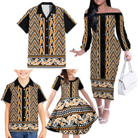 New Zealand Maori Niho Taniwha Family Matching Off The Shoulder Long Sleeve Dress and Hawaiian Shirt Karaka Mangopare and Puhoro Pattern LT9 - Polynesian Pride
