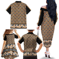 New Zealand Maori Niho Taniwha Family Matching Off The Shoulder Long Sleeve Dress and Hawaiian Shirt Karaka Mangopare and Puhoro Pattern LT9 - Polynesian Pride