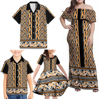 New Zealand Maori Niho Taniwha Family Matching Off Shoulder Maxi Dress and Hawaiian Shirt Karaka Mangopare and Puhoro Pattern LT9 - Polynesian Pride