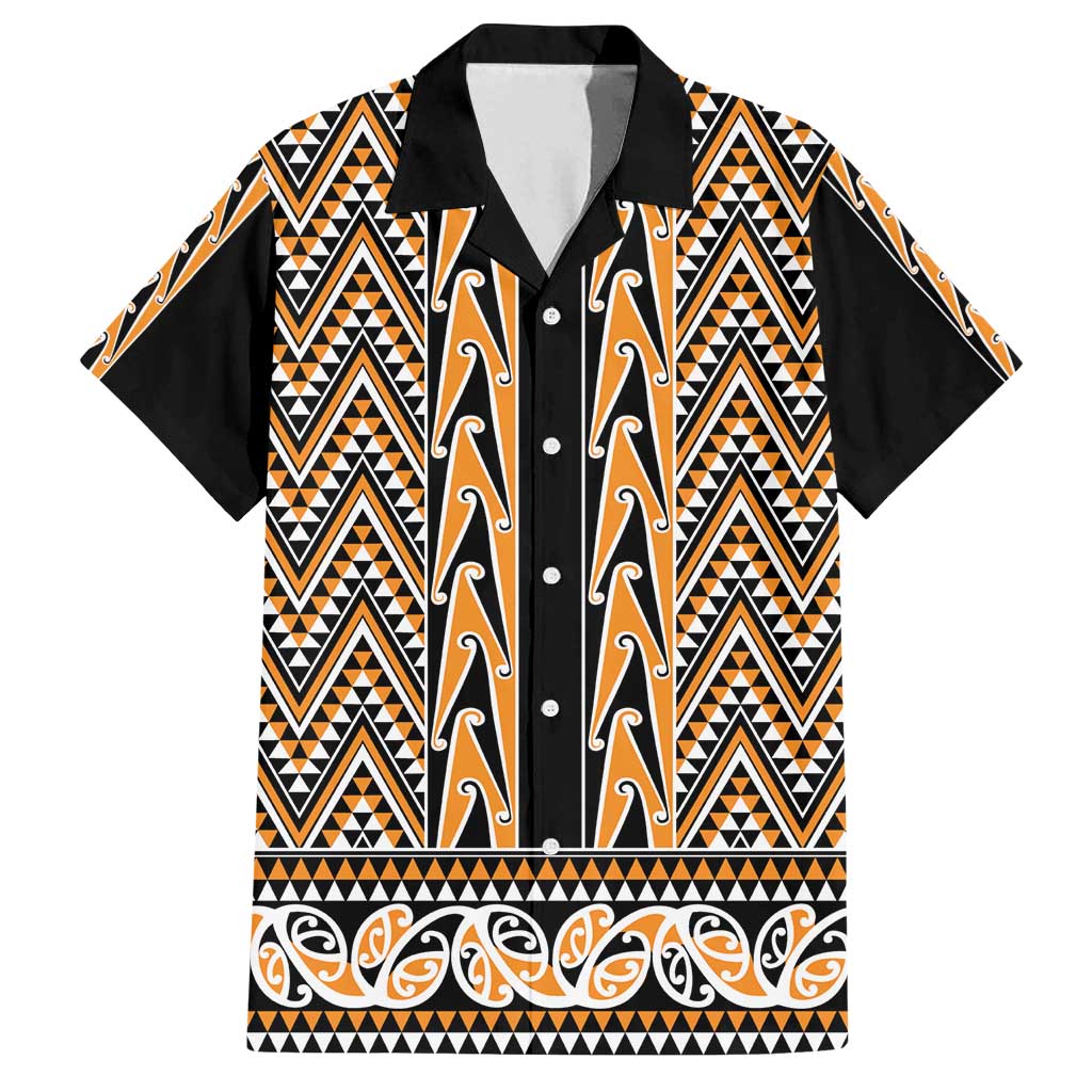 New Zealand Maori Niho Taniwha Family Matching Off Shoulder Maxi Dress and Hawaiian Shirt Karaka Mangopare and Puhoro Pattern LT9 Dad's Shirt - Short Sleeve Gold - Polynesian Pride