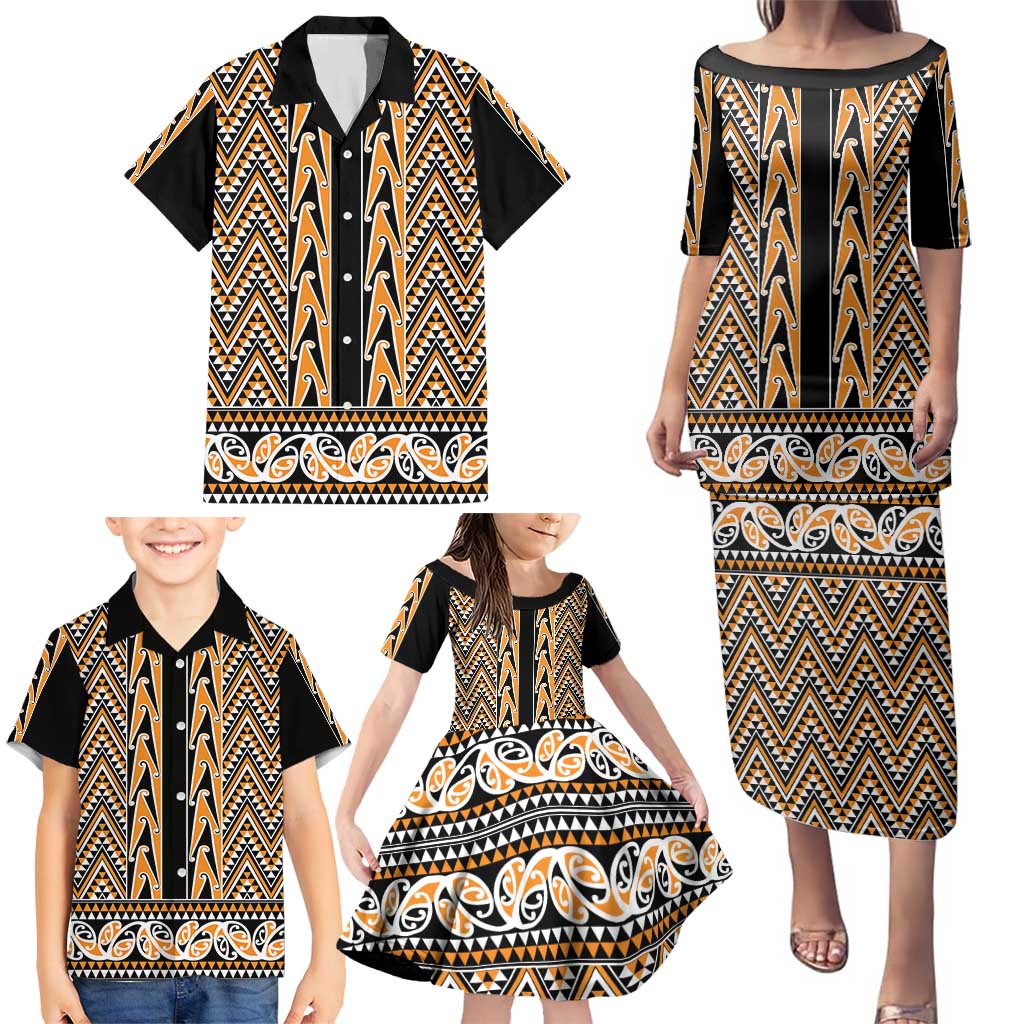 New Zealand Maori Niho Taniwha Family Matching Puletasi and Hawaiian Shirt Karaka Mangopare and Puhoro Pattern LT9 - Polynesian Pride