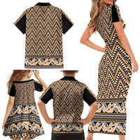 New Zealand Maori Niho Taniwha Family Matching Short Sleeve Bodycon Dress and Hawaiian Shirt Karaka Mangopare and Puhoro Pattern LT9 - Polynesian Pride