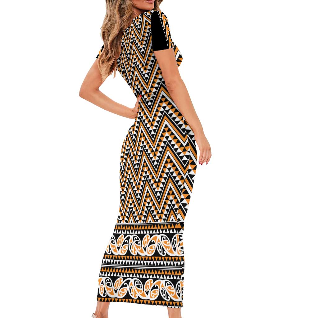 New Zealand Maori Niho Taniwha Family Matching Short Sleeve Bodycon Dress and Hawaiian Shirt Karaka Mangopare and Puhoro Pattern LT9 - Polynesian Pride